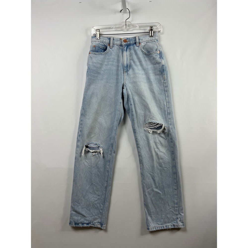 Garage Vintage Straight Jeans Womens 1 /25 Light Wash Blue Ripped High Rise